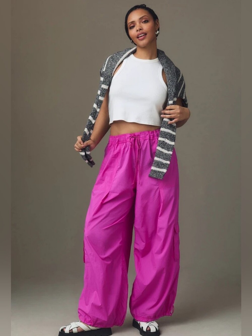 Anthropologie Daily Practice Base Jump baggy parachute pants Magenta Disco